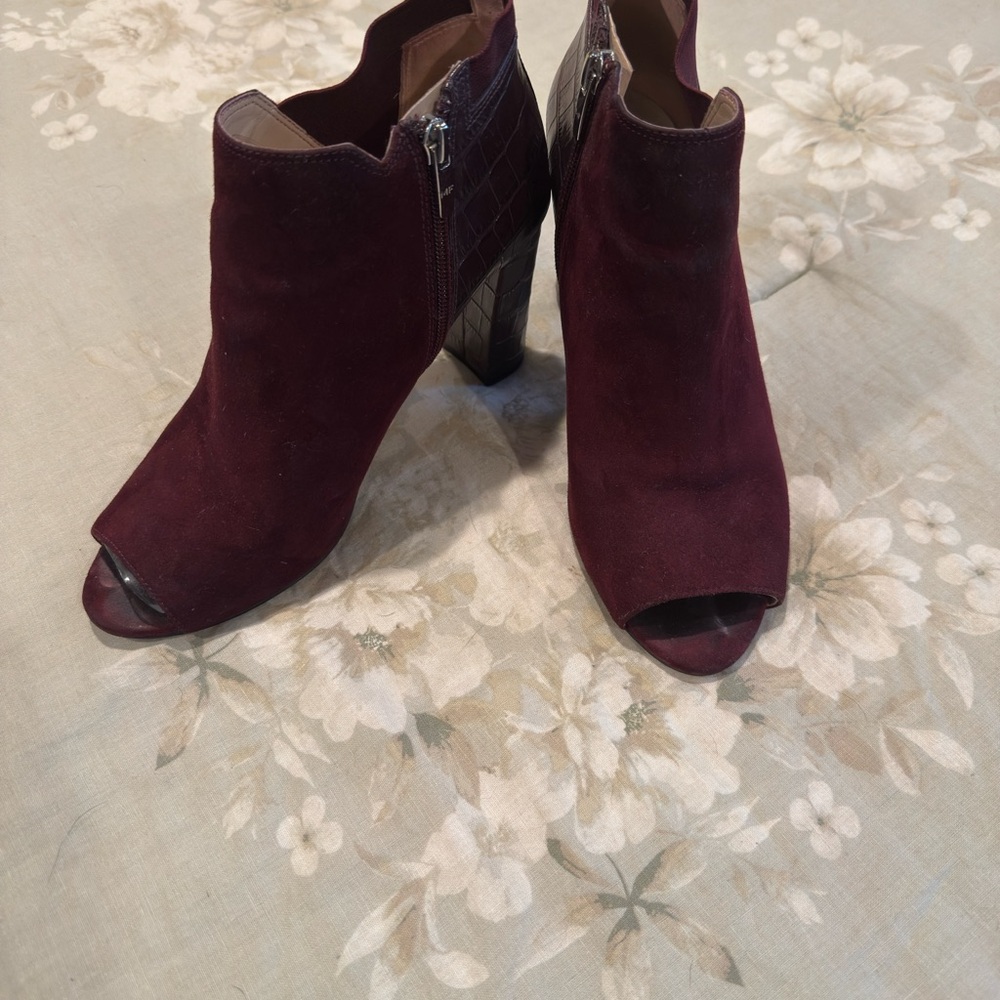 Marc Fisher Red Heeled Boots with Peep-Toe Design